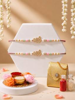 ADIVA - Bhai Script Thread Rakhi with Pooja Thali and Roli Chawal Bag Gift Set