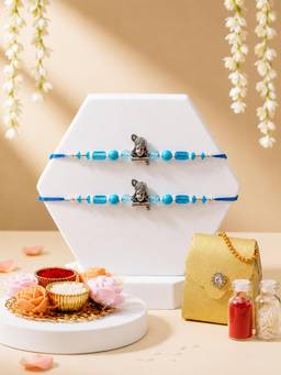 ADIVA - Bal Krishna Beaded Rakhi with Pooja Thali and Roli Chawal Bag Gift Set