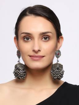 VENI - Silver-Plated Oxidised Classic Jhumkas