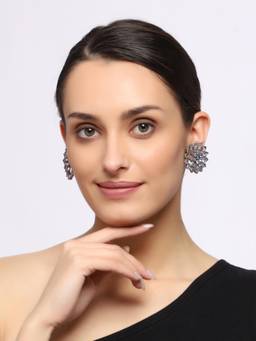 VENI - Silver-Plated Oxidised Floral Earrings