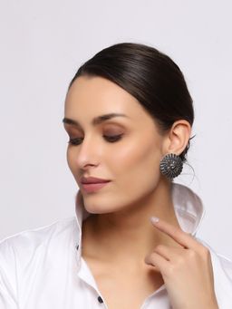 VENI - Silver-Plated Oxidised Circular Earrings