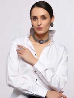 VENI - Silver-Plated Oxidized Choker Jewellery Set