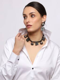 VENI - Silver-Plated Oxidised Jewellery Set