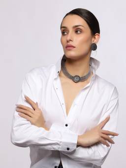 VENI - Silver-Plated Stone-Studded Oxidised Jewellery Set