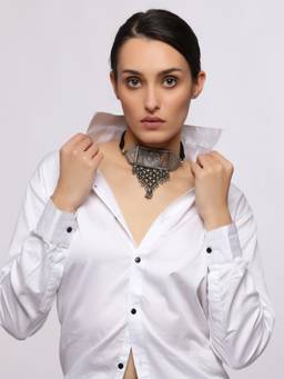 VENI - Brass Silver-Plated Oxidised Choker Necklace