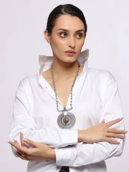 VENI - Brass Silver-Plated German Silver Oxidised Necklace