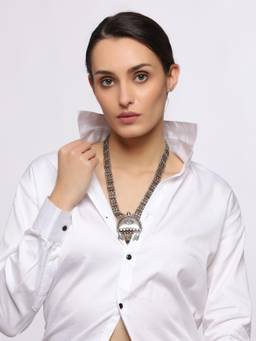 VENI - Silver-Plated Oxidised Tribal Boho Long Necklace