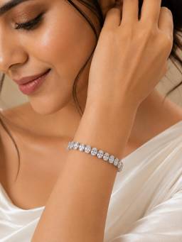 Nuyug - Oval Solitaire Diamond Silver Tennis Bracelet