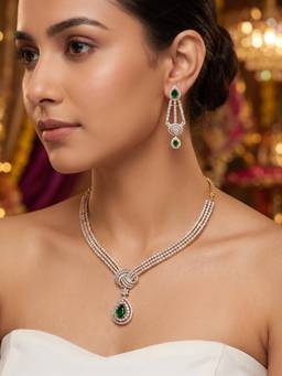 Nuyug - Shagun Emerald Zircon Necklace Set