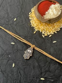 Digital Dress Room - Designer Rakhi Black Evil Eye Hamsa Golden Thread Rakhi