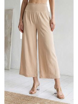 Elleven - Beige Solid/Plain High Waist Palazzo