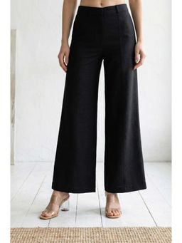 Elleven - Black Solid/Plain High Waist Palazzo