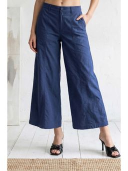 Elleven - Navy Blue Solid/Plain Mid Waist Palazzo