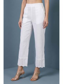 Aurelia - White Embroidered Mid Waist Pant