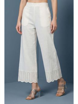 Aurelia - Off White Embroidered Mid Waist Pant