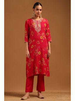 Soch - Pink Embroidered Three Fourth Sleeves Kurta & Pant