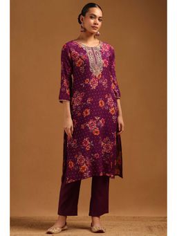 Soch - Purple Embroidered Three Fourth Sleeves Kurta & Pant