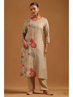 Soch - Beige Floral Three Fourth Sleeves Kurta & Pant