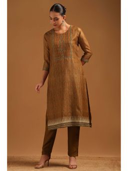 Soch - Brown Printed Three Fourth Sleeves Kurta & Pant