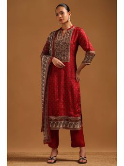 Soch - Red Floral Three Fourth Sleeves Kurta Pant with Dupatta