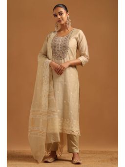 Soch - Beige Embroidered Three Fourth Sleeves Kurta Pant & Dupatta