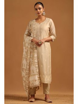 Soch - Beige Embroidered Three Fourth Sleeves Kurta Pant & Dupatta