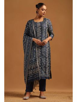 Soch - Indigo Embroidered Three Fourth Sleeves Kurta Pant & Dupatta