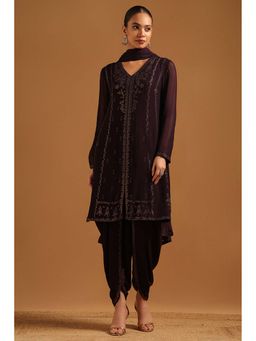 Soch - Wine Embellished/Sequined Full Sleeves Kurta & Dhoti Pant with Dupatta