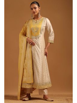 Soch - Beige Embellished/Sequined Three Fourth Sleeves Kurta Pant & Dupatta