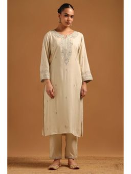 Soch - Beige Embroidered Full Sleeves Kurta & Pant