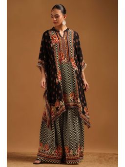 Soch - Black Floral Flared Sleeves Kaftan & Sharara
