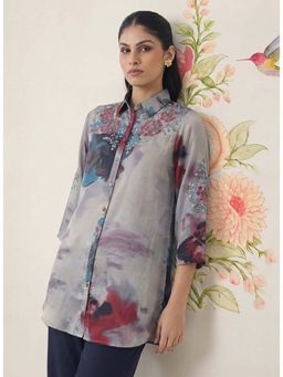 Lakshita - Grey Printed Three Fourth Sleeves Shirt