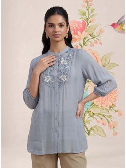 Lakshita - Blue Embroidered Three Fourth Sleeves Shirt