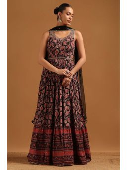Soch - Black Embroidered Sleeveless Anarkali Kurta & Chudidar & Dupatta with Belt
