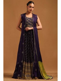 Soch - Purple Embellished Sleeveless Anarkali Kurta Chudidar & Dupatta with Belt