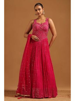Soch - Pink Embellished Sleeveless Gown & Unstitched Sleeves with Dupatta