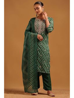 Soch - Green Embroidered Three Fourth Sleeves Kurta Pant & Dupatta