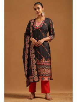 Soch - Black Printed Three Fourth Sleeves Kurta Pant & Dupatta