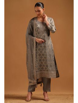 Soch - Grey Embroidered Three Fourth Sleeves Kurta Pant with Dupatta