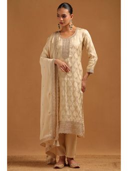 Soch - Beige Embroidered Three Fourth Sleeves Kurta Pant with Dupatta