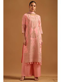 Soch - Pink Embroidered Three Fourth Sleeves Kurta Palazzo & Dupatta
