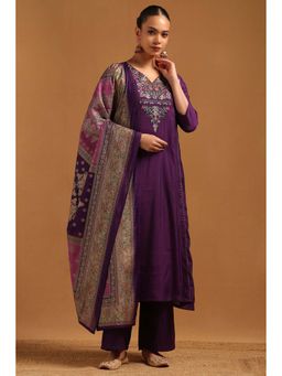 Soch - Purple Embroidered Three Fourth Sleeves Kurta Pant with Dupatta