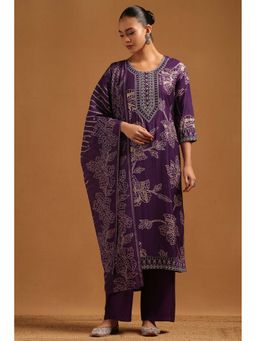 Soch - Purple Embroidered Three Fourth Sleeves Kurta Pant with Dupatta