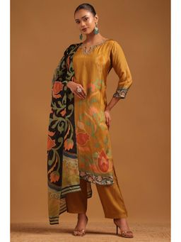 Soch - Mustard Embellished Three Fourth Sleeves Kurta Pant & Dupatta