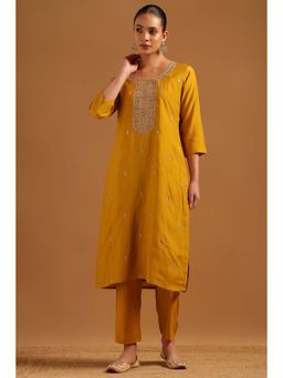 Soch - Mustard Embellished/Sequined Three Fourth Sleeves Kurta & Pant
