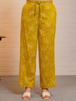 ARAMYA - Mustard Floral Mid Waist Pant