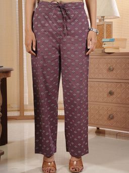 ARAMYA - Mauve Floral Mid Waist Pant