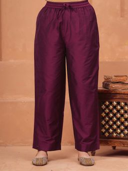ARAMYA - Wine Solid/Plain Mid Waist Palazzo