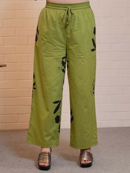 ARAMYA - Green Floral Mid Waist Pant