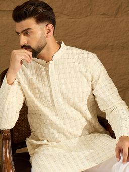 ETHNIC BAY - Men's Off White Cotton Straight Kurta